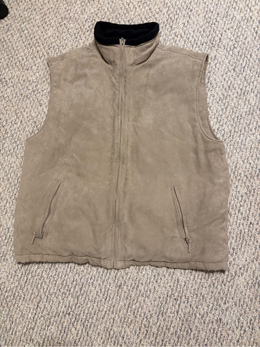 J. Crew Taupe Brown Suede Zip Vest with Black Collar Comfortable